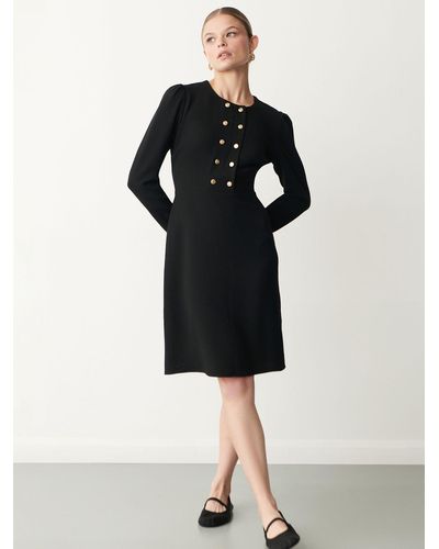 Finery London Tally Button Knee Length Dress - Black