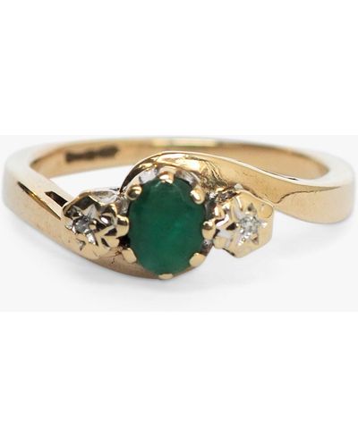 L & T Heirlooms Second Hand 9ct Yellow Gold Emerald And Diamond Cluster Ring - Metallic