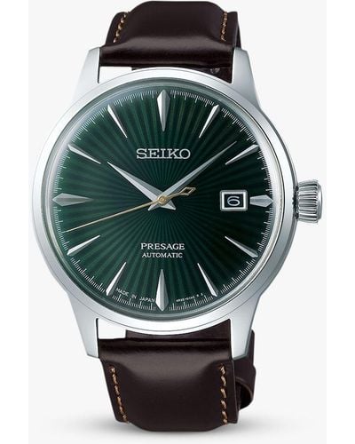 Seiko Srpd37j1 Presage Automatic Date Leather Strap Watch - Green