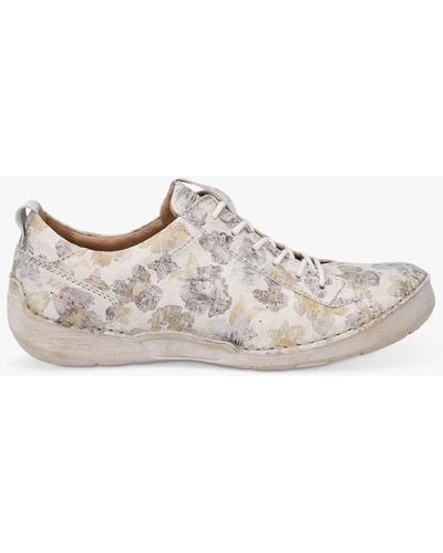 Josef Seibel Fergey 56 Floral Leather Lace Up Trainers - White