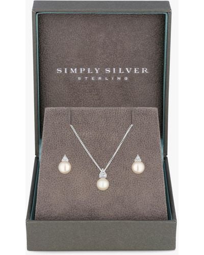 Simply Silver Freshwater Pearl Jewellery Set - Grey