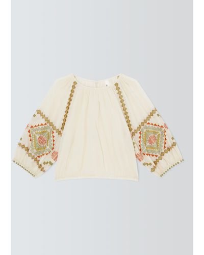 John Lewis And/or Isla Embroidered Sleeve Top - Natural