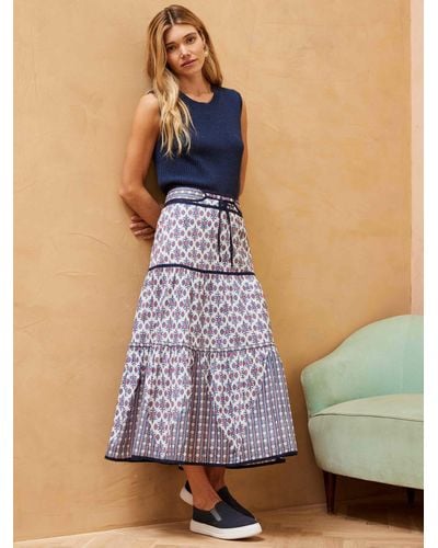 Brora Organic Cotton Patchwork Midi Skirt - Blue