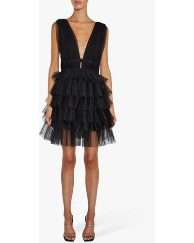 True Decadence Elle Plunge Front Tiered Tulle Mini Dress - Black