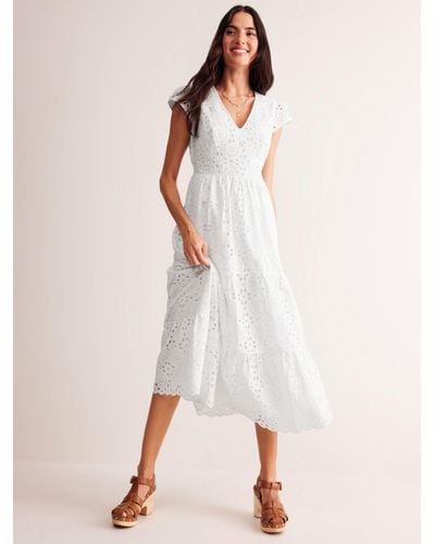 Boden May Broderie Midi Dress - White