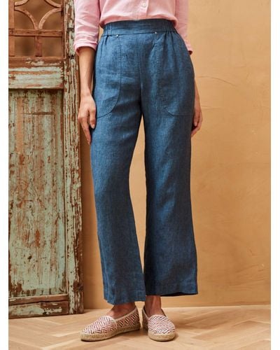 Brora Cross Weave Linen Pull-on Trousers - Blue