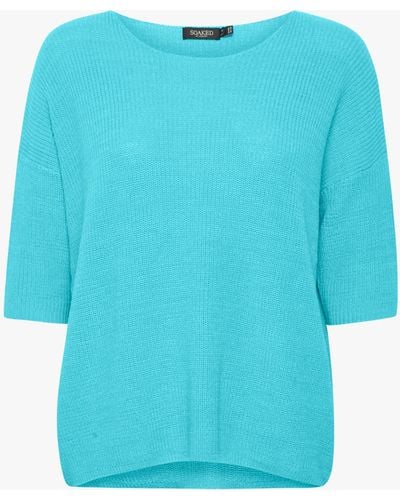 Soaked In Luxury Tuesday Cotton Blend Half Sleeve Jumper - Blue