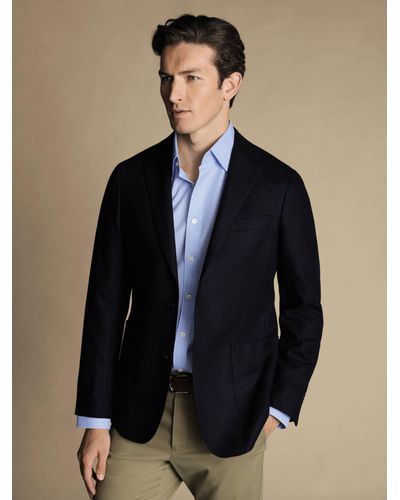 Charles Tyrwhitt Twill Wool Unstructured Slim Fit Jacket - Blue