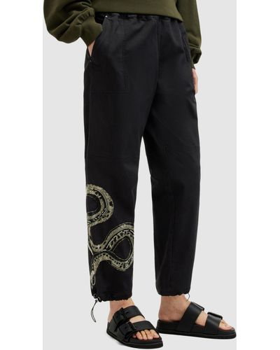 AllSaints Yas Embroidered Snake Trousers - Black