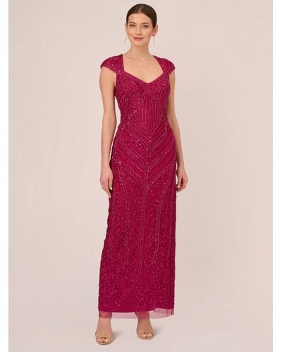 Adrianna Papell Beaded Column Gown Dress - Pink