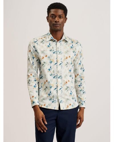 Ted Baker Loire Long Sleeve Photographic Floral Shirt - Natural