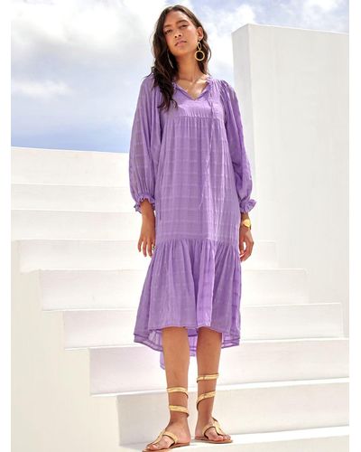 Aspiga Boho Cotton Midi Dress - Purple