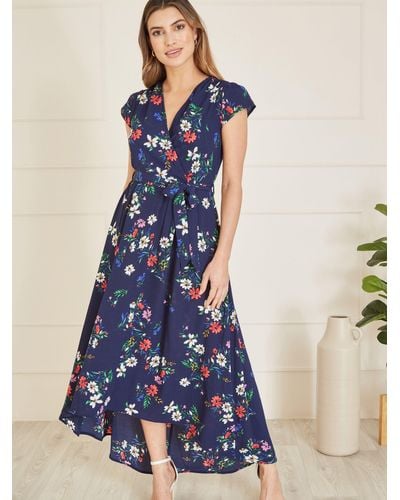 Yumi' Mela London Floral Print Dip Hem Midi Dress - Blue