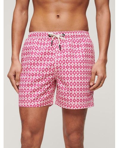 Superdry Geometric Print 15" Swim Shorts - Pink
