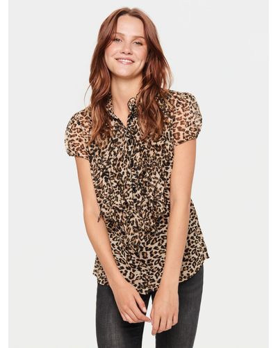 Saint Tropez Lilja Leopard Print Crinkle Opaque Shirt - Multicolour