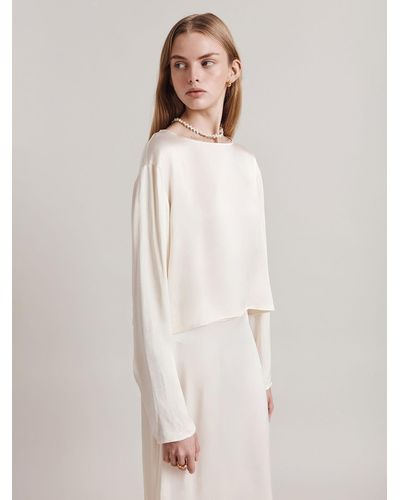 Ghost Evelyn Cropped Satin Top - Natural