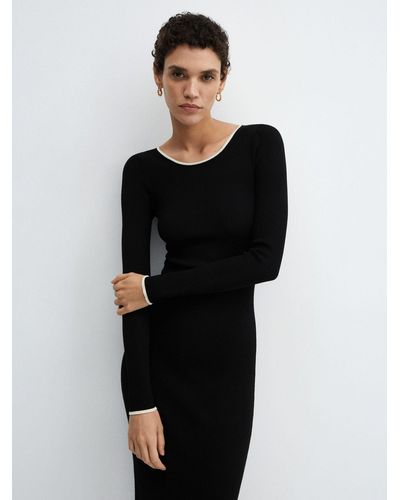 Mango Shadowin Contrast Trim Rib Knit Midi Dress - Black