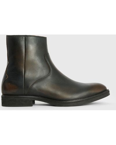 AllSaints Lang Leather Zip Up Boots - Brown