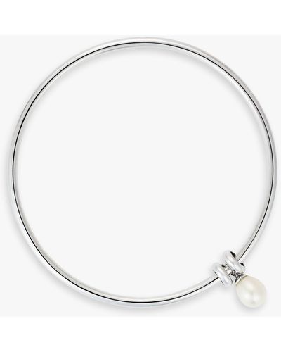 Claudia Bradby Sterling Silver Pearl Charm Bangle - White