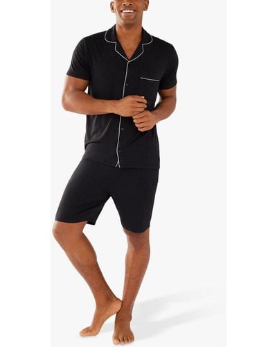 Chelsea Peers Plain Piped Short Shirt Pyjama Set - Black