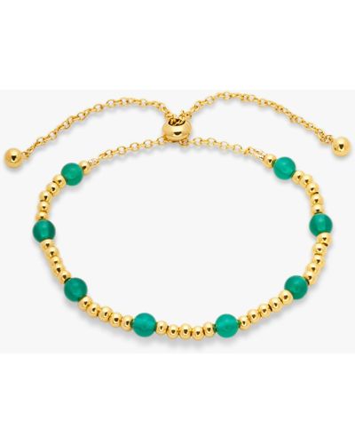John Lewis Gemstones Green Agate Beaded Slider Bracelet - Metallic
