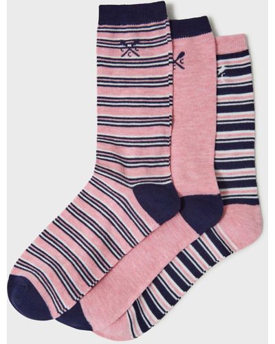 Crew Plain And Stripe Bamboo Ankle Socks - Pink