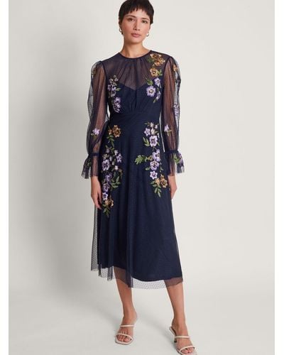Monsoon Phoebe Embroidered Tea Dress - Blue