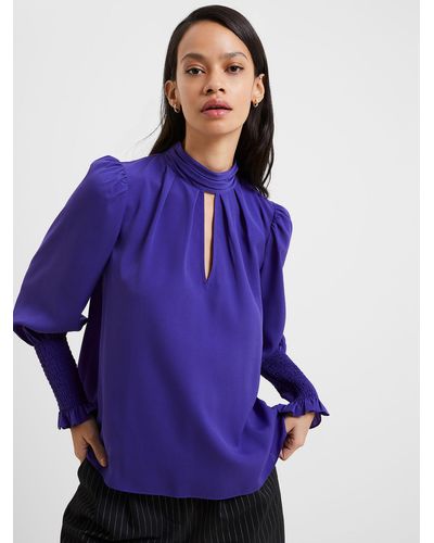 French Connection Crepe High Neck Top - Purple