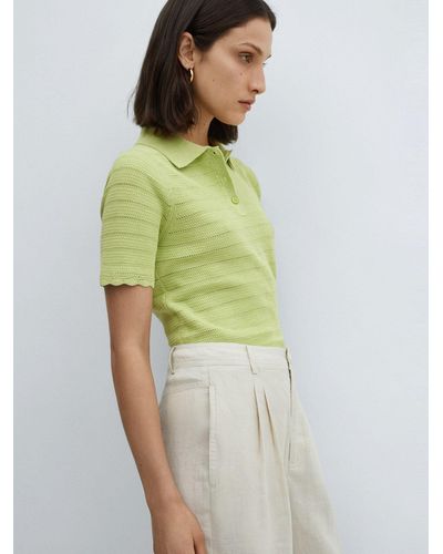 Mango Mosi Knitted Short Sleeve Polo Top - Green