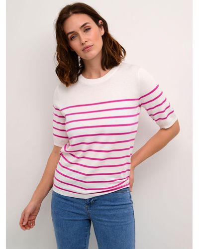 Kaffe Lizza Short Sleeve Striped Knitted Top - Pink