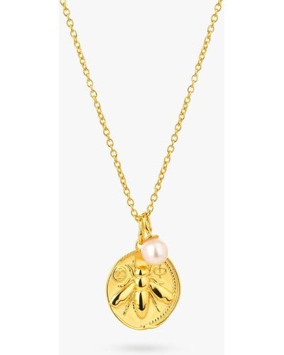 Claudia Bradby Bee Coin And Pearl Pendant Necklace - Metallic