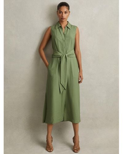 Reiss Morgan Linen Blend Midi Shirt Dress - Green