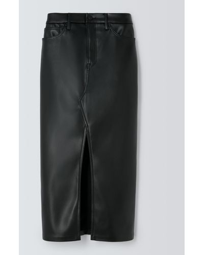 GOOD AMERICAN Faux Leather Slit Front Midi Skirt - Black