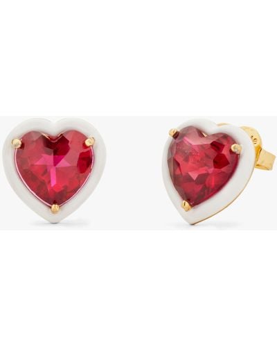 Kate Spade Red Cubic Zirconia And Resin Heart Earrings