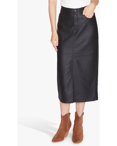 Sisters Point Deia Leather Look Midi Skirt - Black