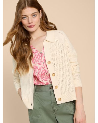 White Stuff Chaterly Crochet Collar Cardigan - Natural