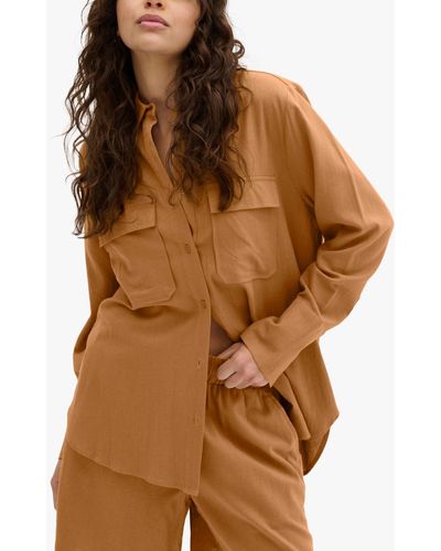 My Essential Wardrobe Dias Linen Blend Casual Fit Shirt - Brown