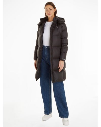 Calvin Klein Down Knee Length Quilted Coat - Blue
