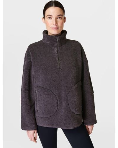 Sweaty Betty Plush Textured Fleece Half Zip Jumper - Grey