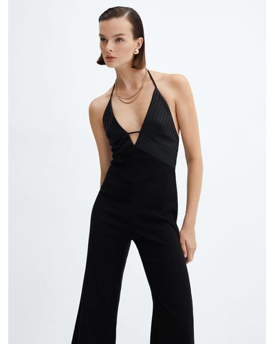 Mango Alice Satin Wide Leg Jumpsuit - Black