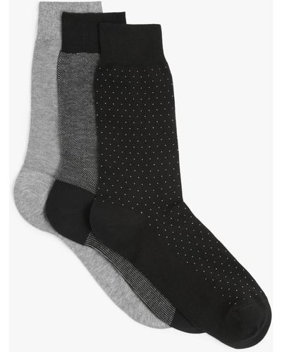 John Lewis Made In Italy Cotton Patterned Socks - Black
