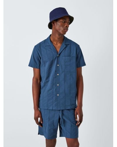 John Lewis Organic Cotton Seersucker Stripe Lounge Shirt - Blue