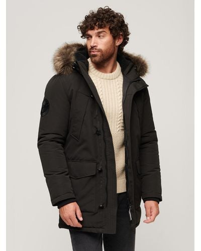 Superdry Everest Faux Fur Hooded Parka Coat - Black