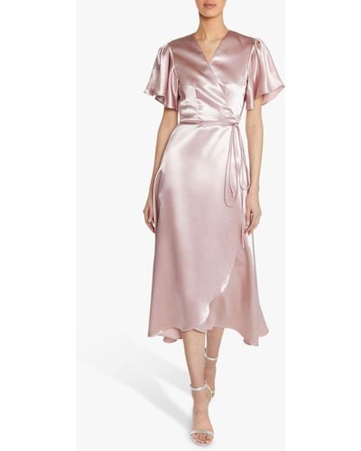 True Decadence Satin Wrap Midi Dress - Pink