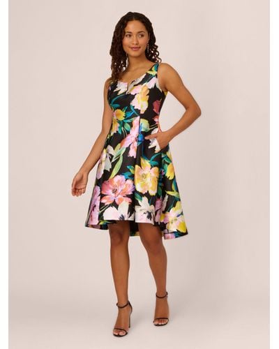 Adrianna Papell Floral Mikado Dress - Natural