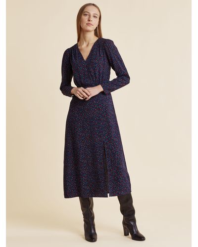 Albaray Vintage Rose Shirred Shoulder Dress - Blue