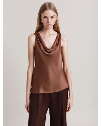 Ghost Riley Cowl Neck Sleeveless Satin Top - Brown