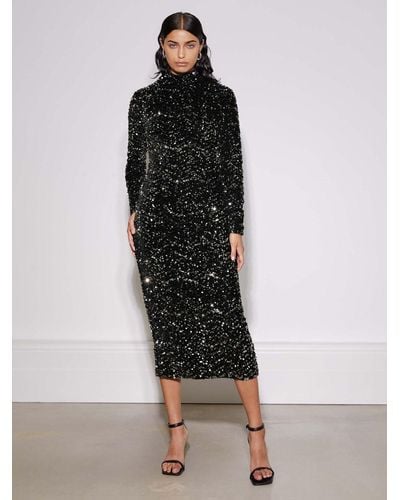Albaray Midi Velvet Sequin Dress - Black