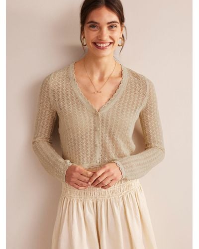 Boden Pointelle Cropped Cardigan - Natural