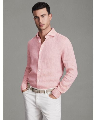 Reiss Ruban Regular Fit Linen Shirt - Pink